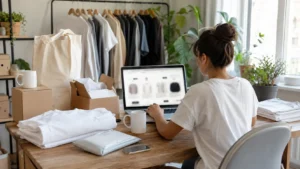 Entrepreneur managing an e-commerce and print-on-demand business