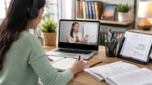 Online tutor providing educational services from home