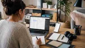 Virtual assistant managing online business tasks from home