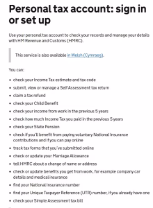 HMRC Personal Tax Account service
