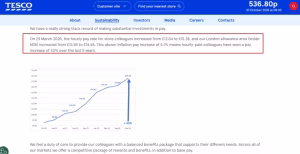 Tesco's published hourly pay rates for standard store