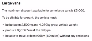 Government-approved Large electric van models eligible for discounts of up to £5,000
