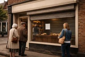 Closed Bennets bakery on a dreary day
