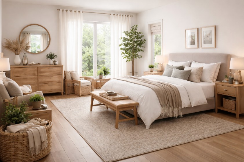 bedroom furniture placement and storage