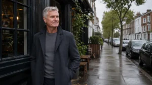 David Coulthard outside a London pub illustrating why location affected Jeremy Clarkson's decision